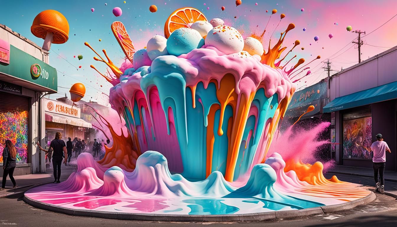 Psychedelic Ice Cream Garden in Street Art Style