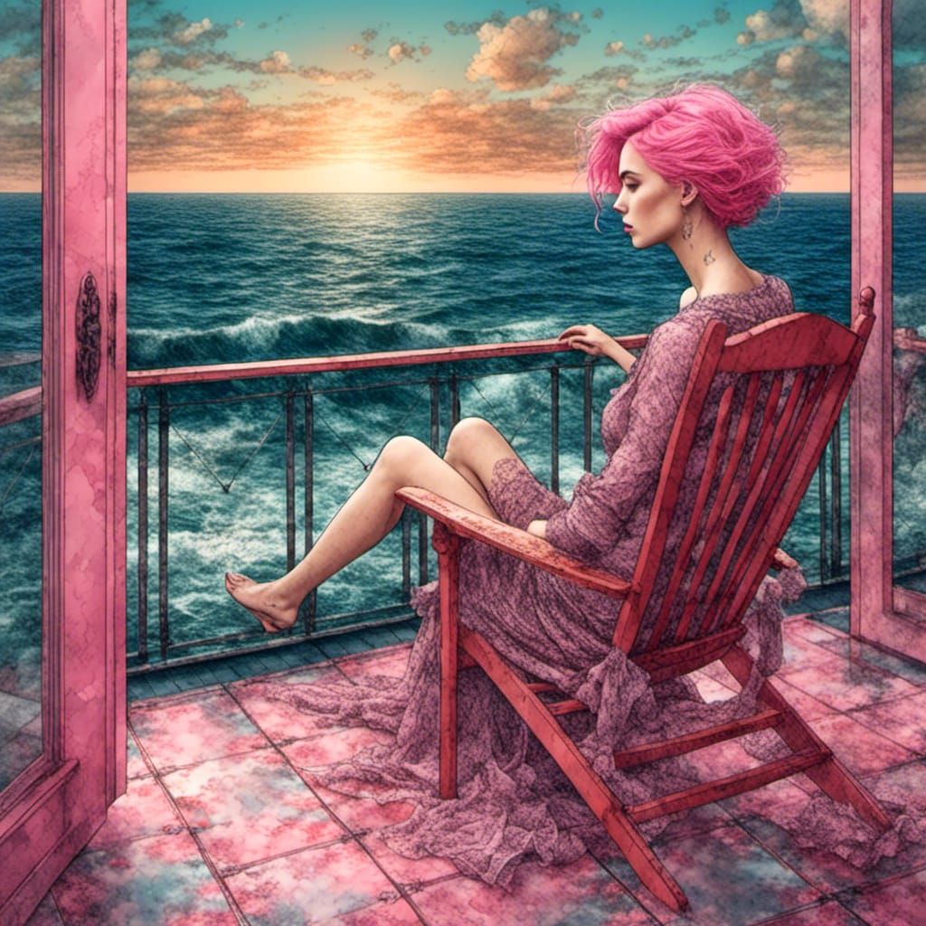 Beautiful Trans Woman on Deckchair as Mosaic Digital Art