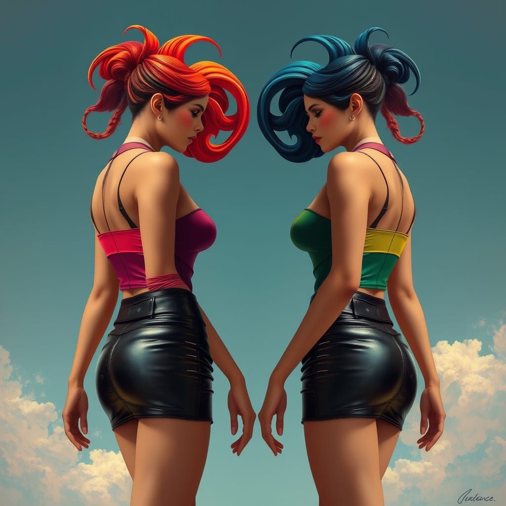 Twin Sisters in Art Nouveau Style