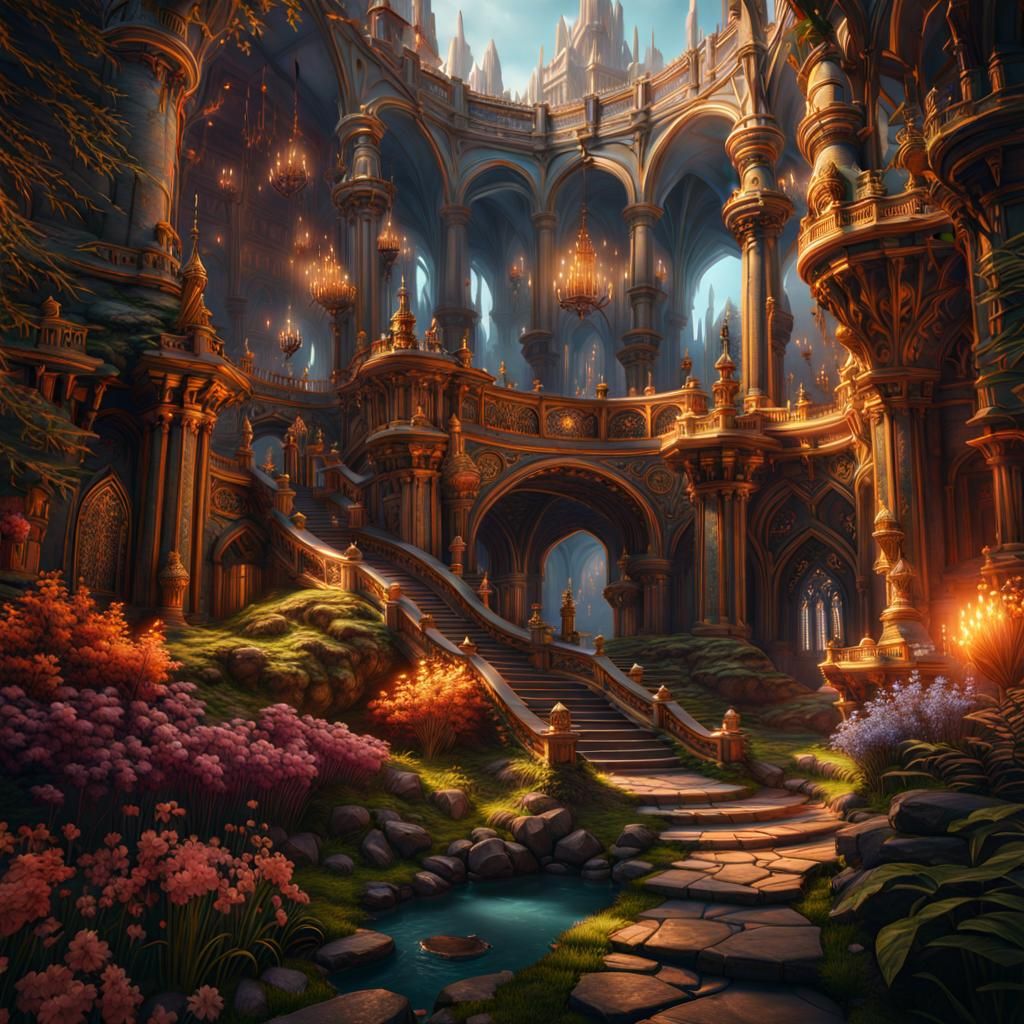 Fantastical Scene in Deep Color, Detailed Matte Painting