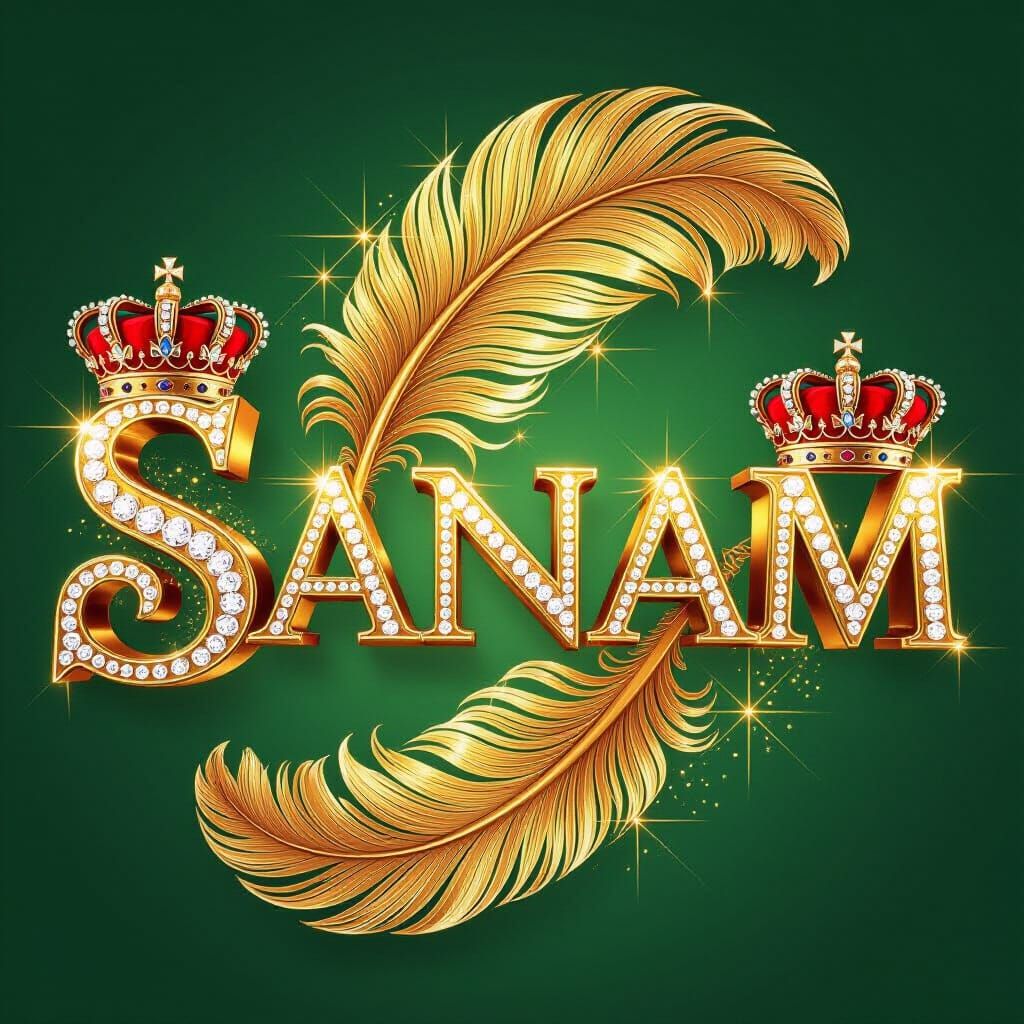Luxurious Golden 3D Letters Spelling "Sanam"