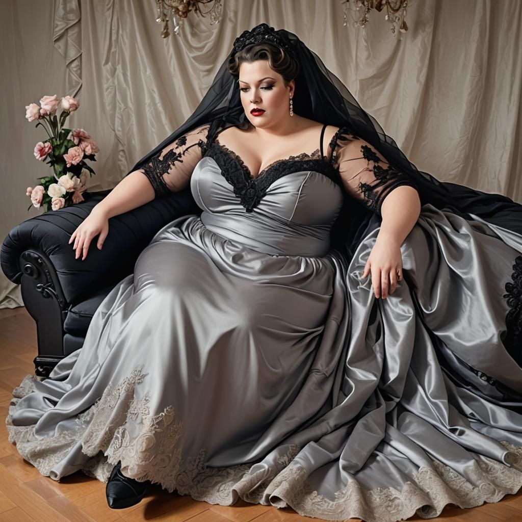 Noir Mourning Gown on Chaise Lounge