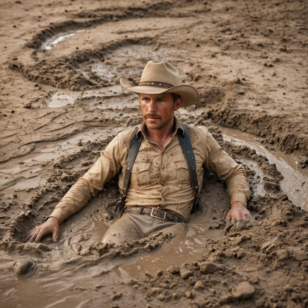 Cowboy Sinking in Quicksand: Cinematic Western Photo