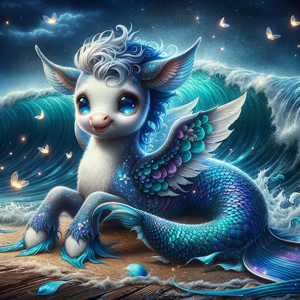 Laughing Baby Pegasus Mermaid on the Beach