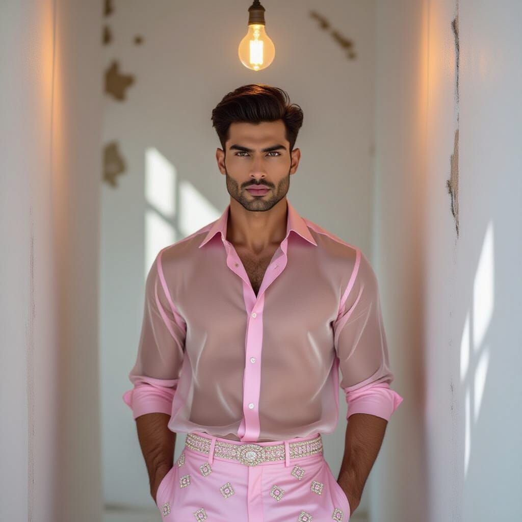 Indian Man in Pink Silk, Photorealistic Style