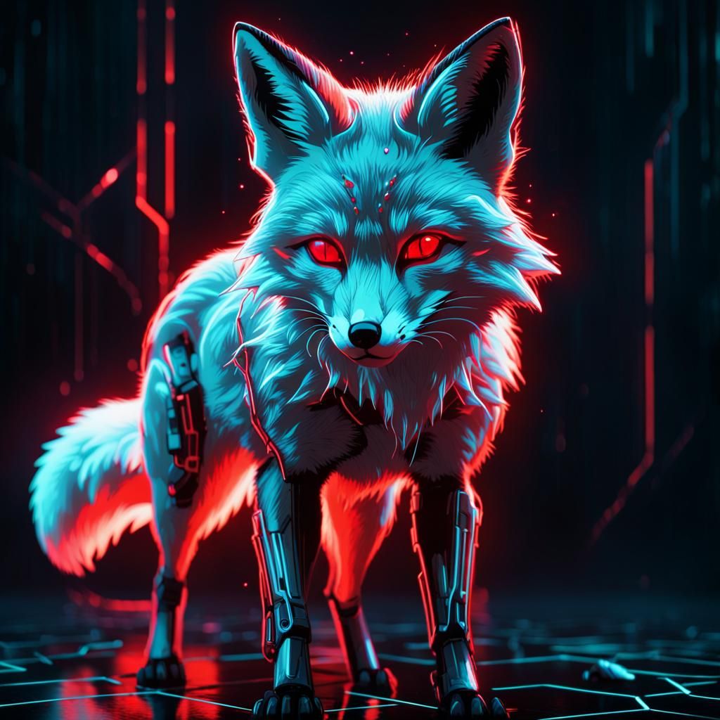 Sci-Fi Bioluminescent Fox with Cyber Matrix Glitch