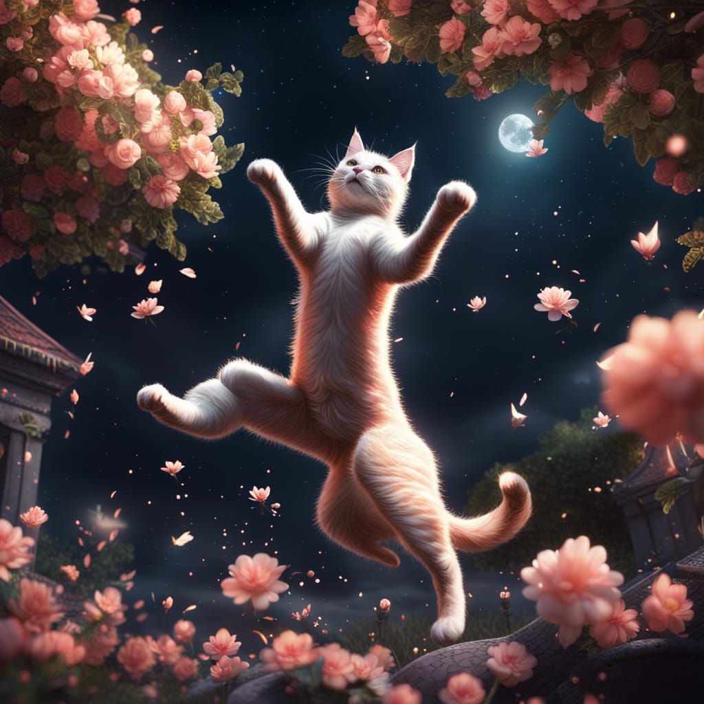 Acrobatic Cat Backflip Under Moonlight