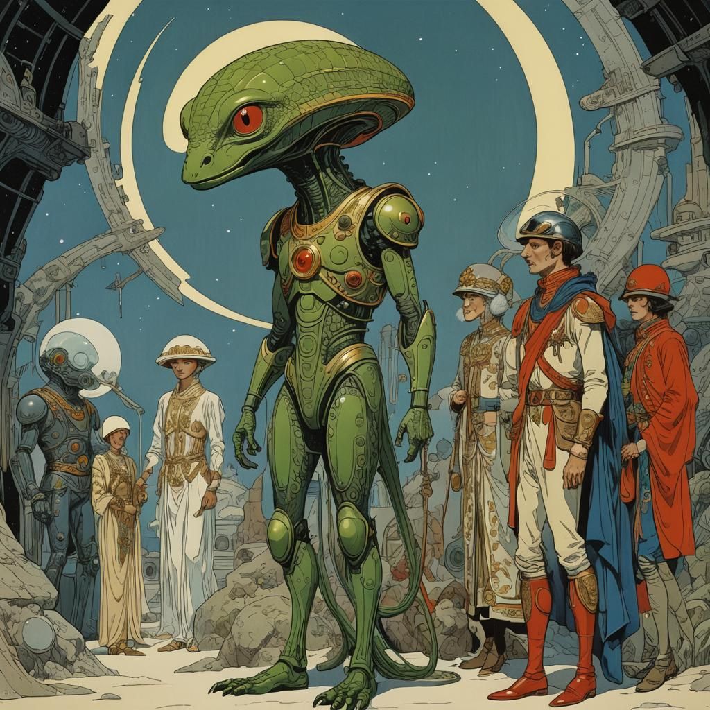 Gentle Communist Alien Creatures in Art Deco Style