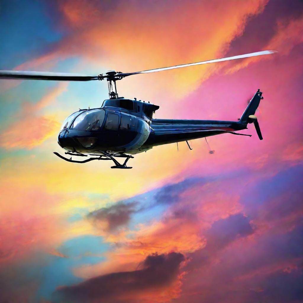 Helicopter Soaring in Colorful Sky