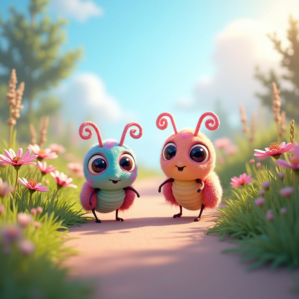 Adorable Plush Pillbugs Frolic in Sunny Digital Art