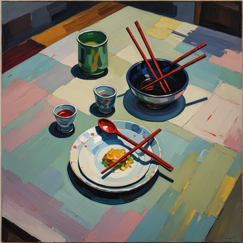 Chopsticks and Spoon as Impasto Oil Painting