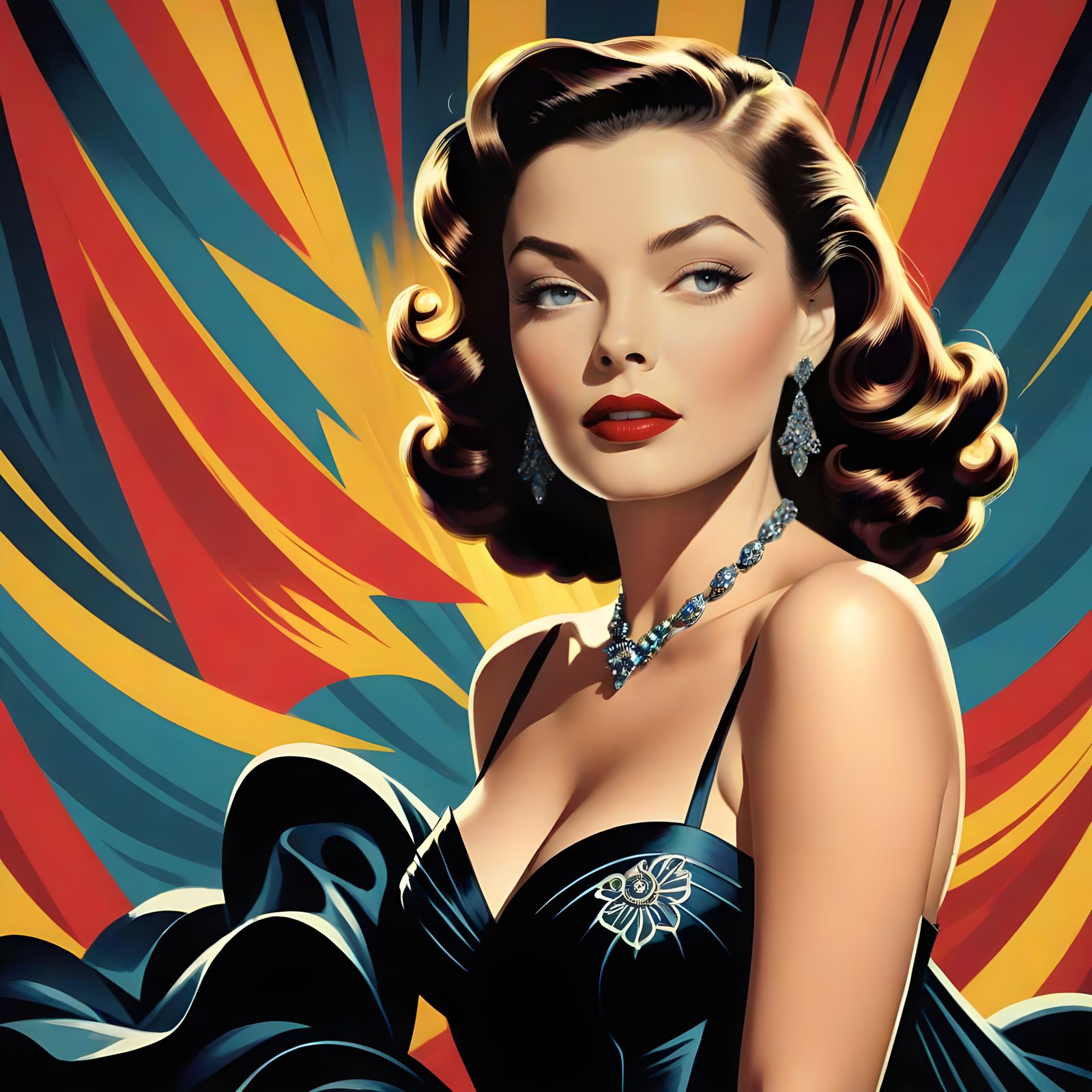 Gene Tierney Caricature: Dramatic Gilda Gown Portrait
