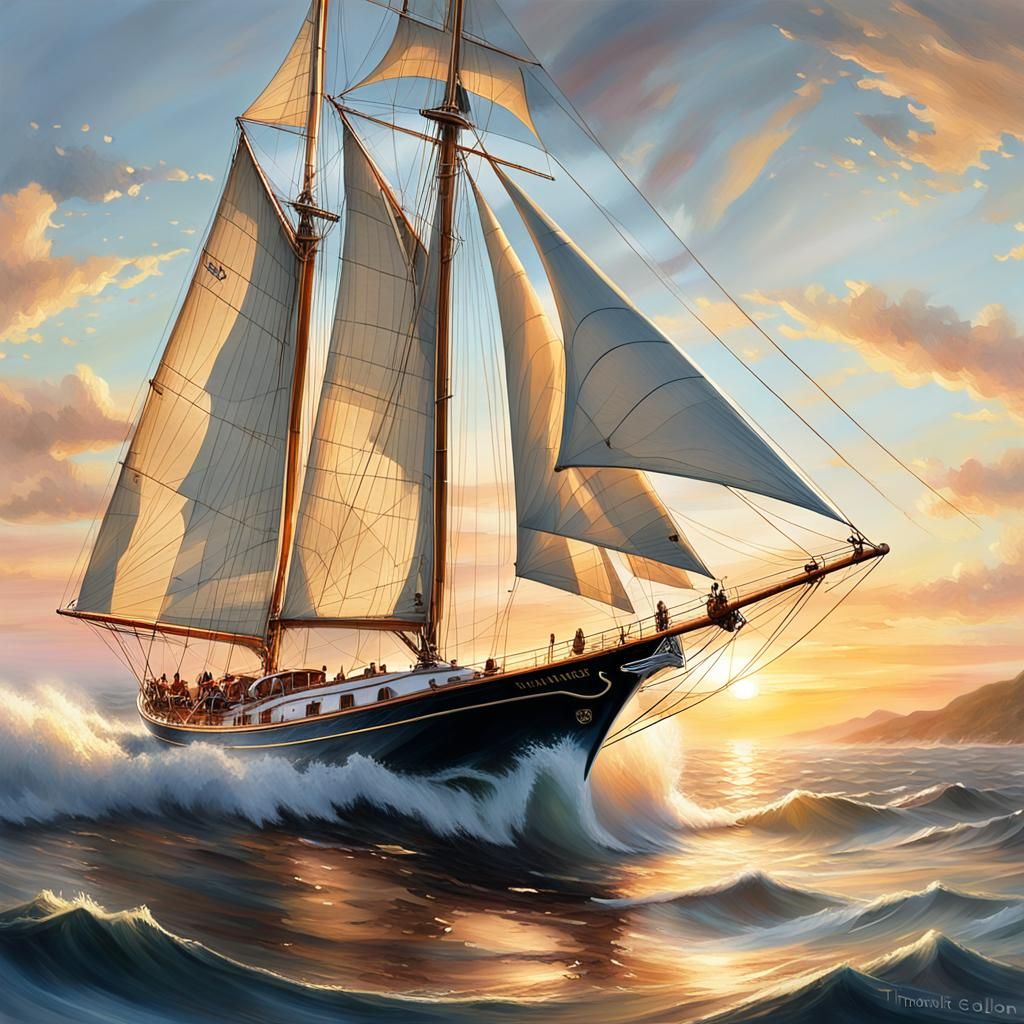 Sailboat in Ethereal Sunset Haze