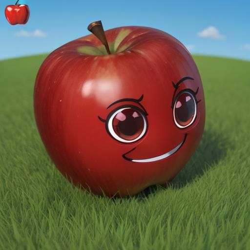 Smiling Chibi Apple with Beautiful Eyes in 3D