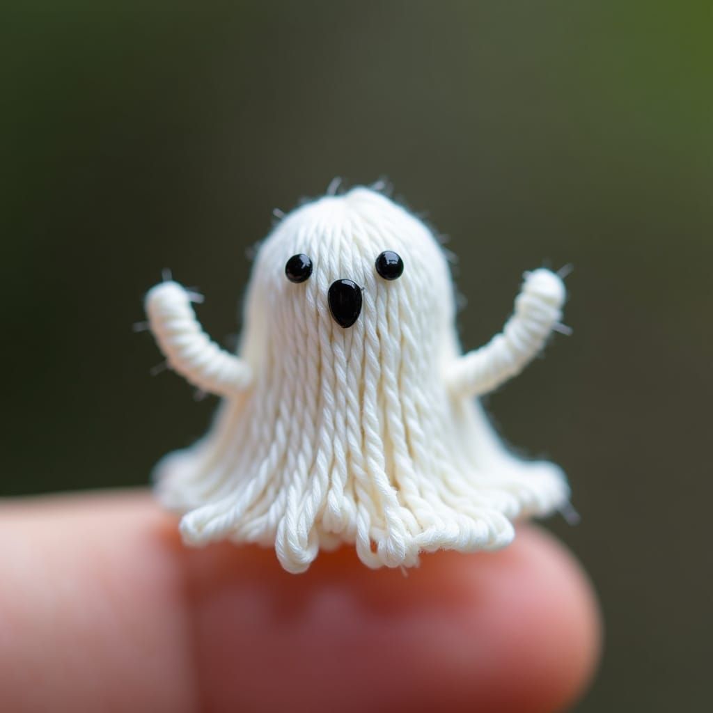 Macro Shot of Tiny Woven Ghost Toy