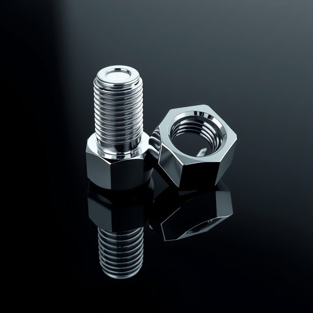 Chrome Bolt and Nut Still Life in Futuristic Style
