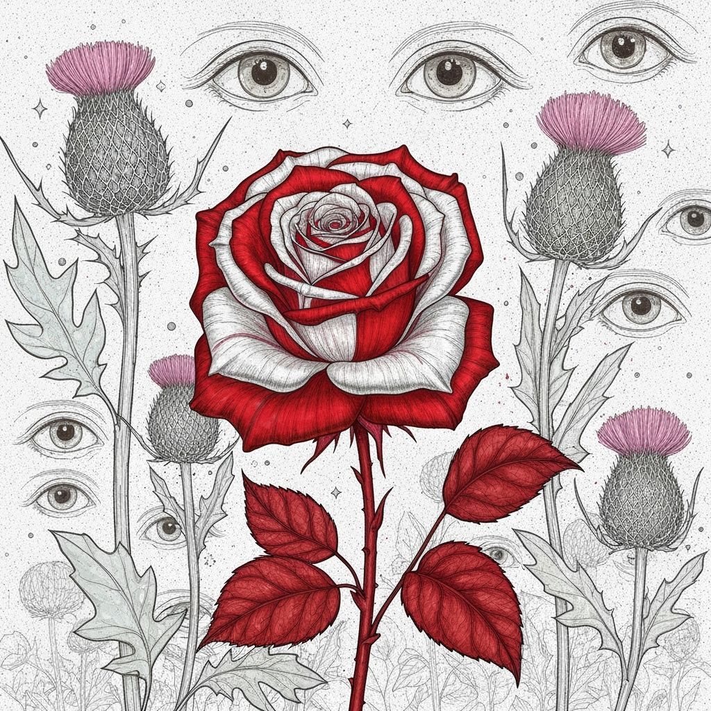 Mystical Rose Garden in Refined Line Art Style