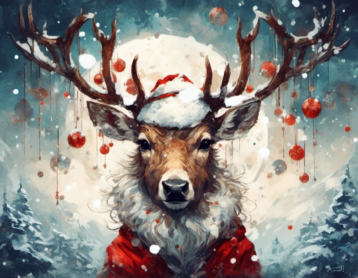 < <lora:Macabre:1.0> > an adorable chibi Santa reindeer made...