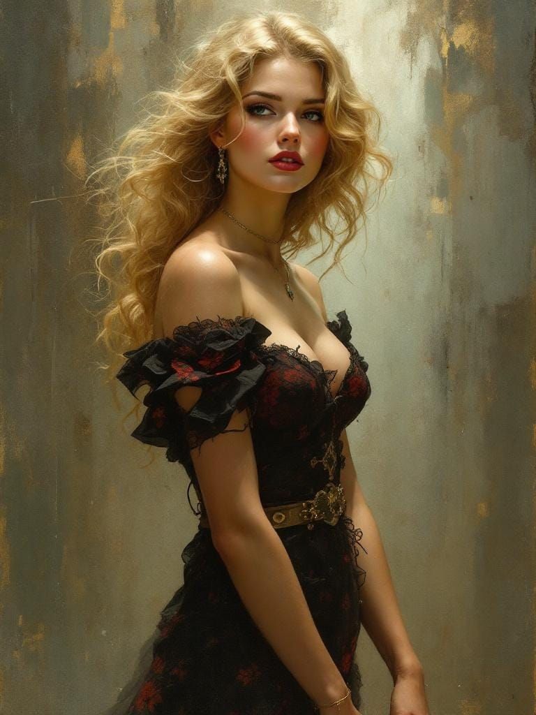 Blond Pin-Up in Art Nouveau Style