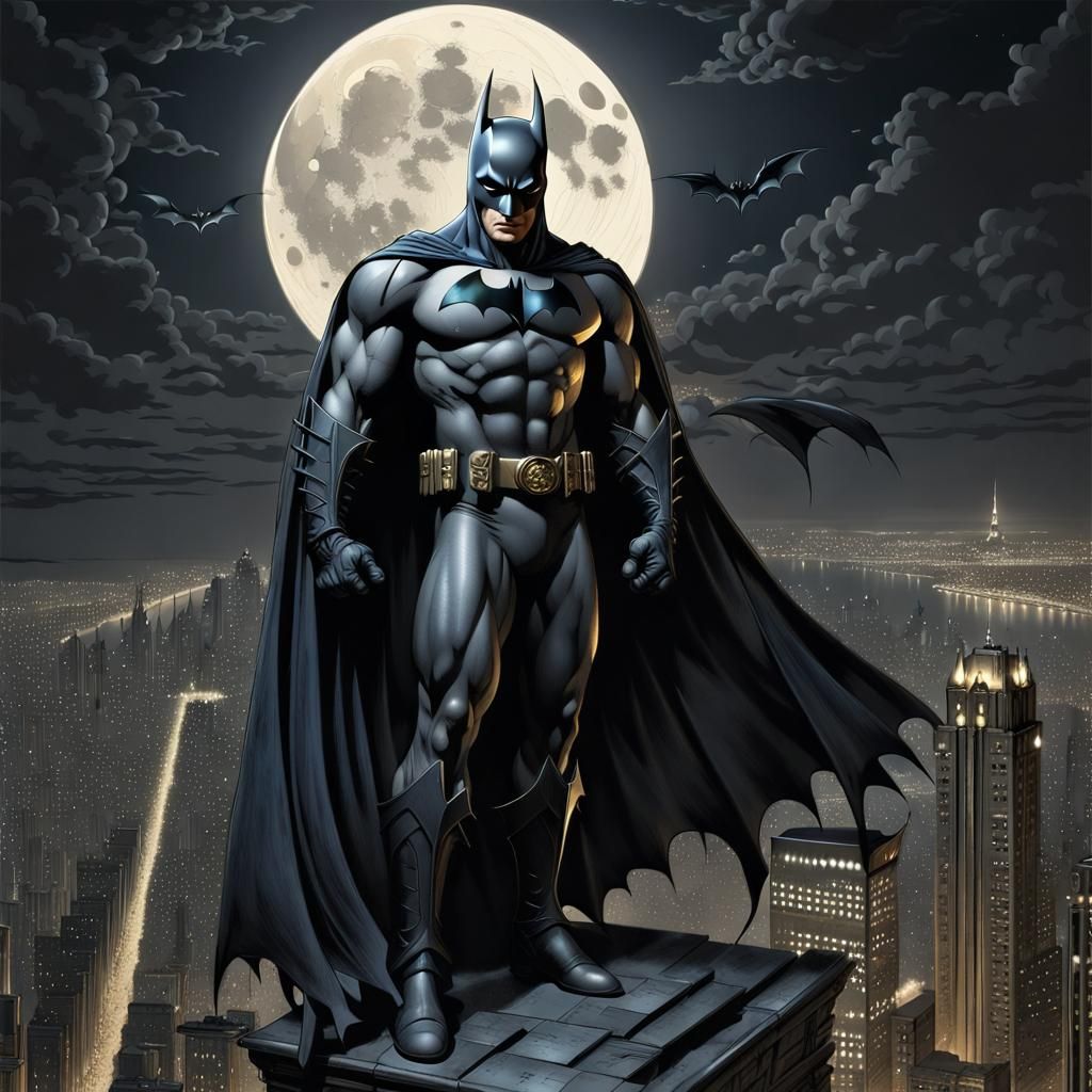 Batman over Gotham in Digital Baroque Style