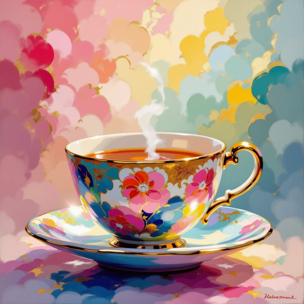 Dreamlike Teacup with Eclectic Patterns