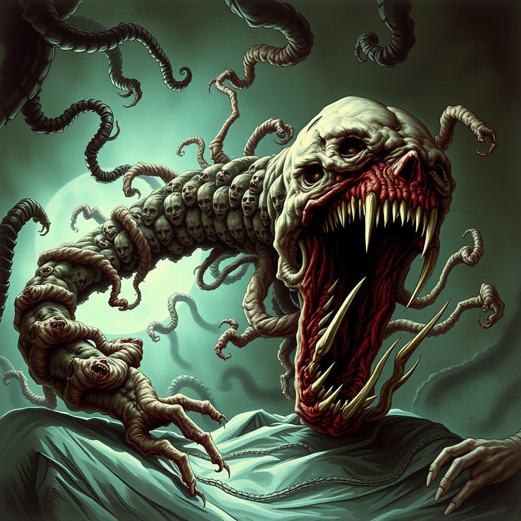 Nightmarish Eldritch Creature Under Bed, in Biomechanical St...