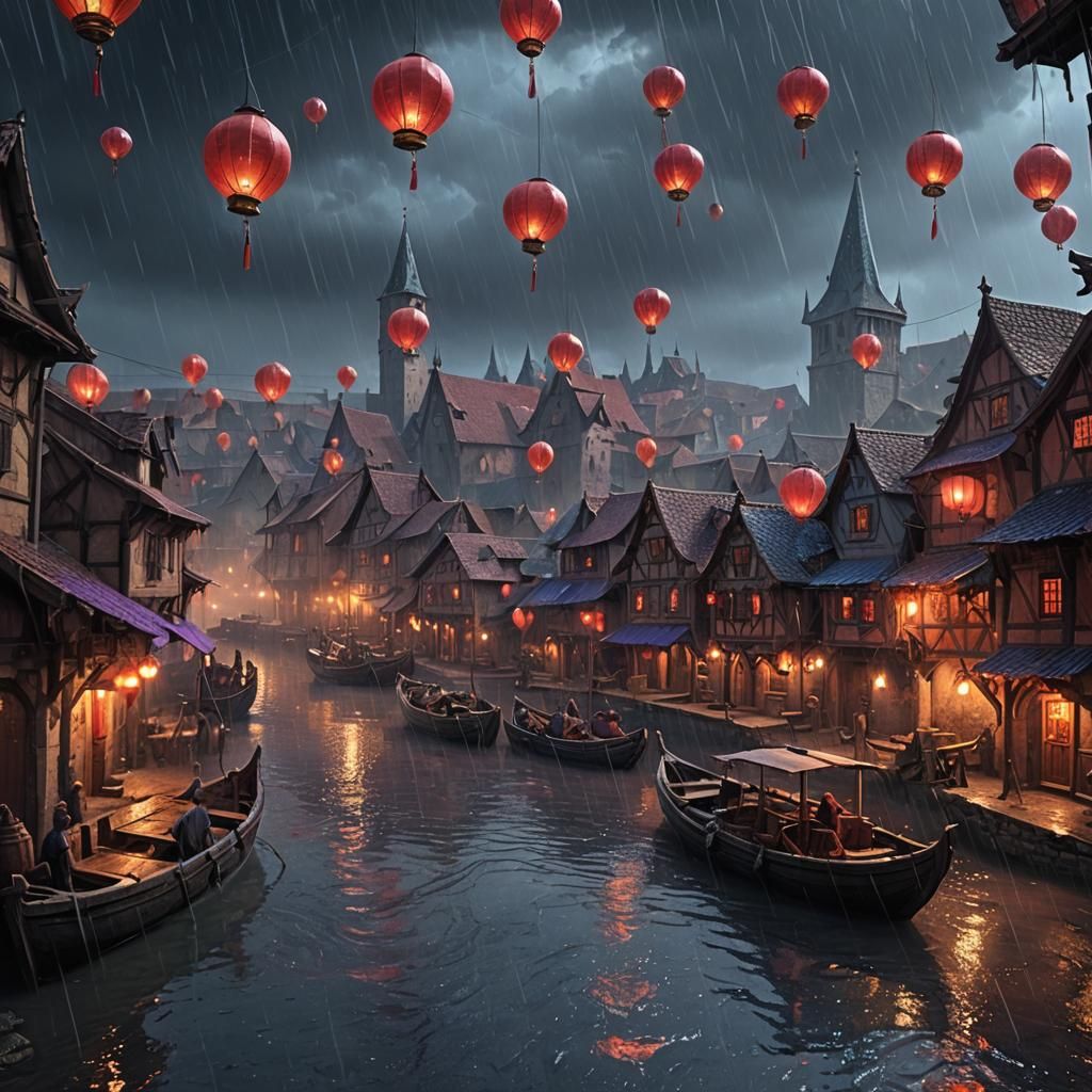 Storm Hits Medieval Town: Digital Concept Art