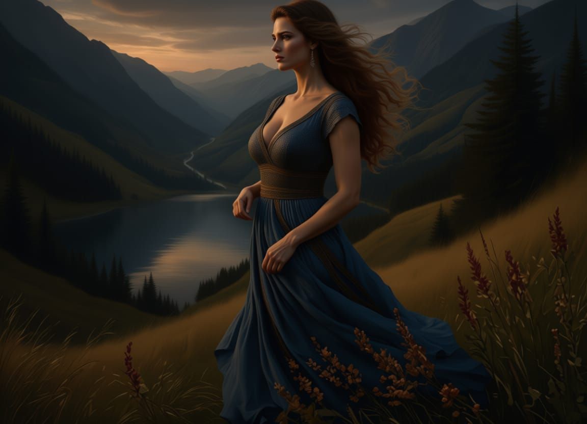 Ukrainian Woman in Evening Light at Synevyr National Park