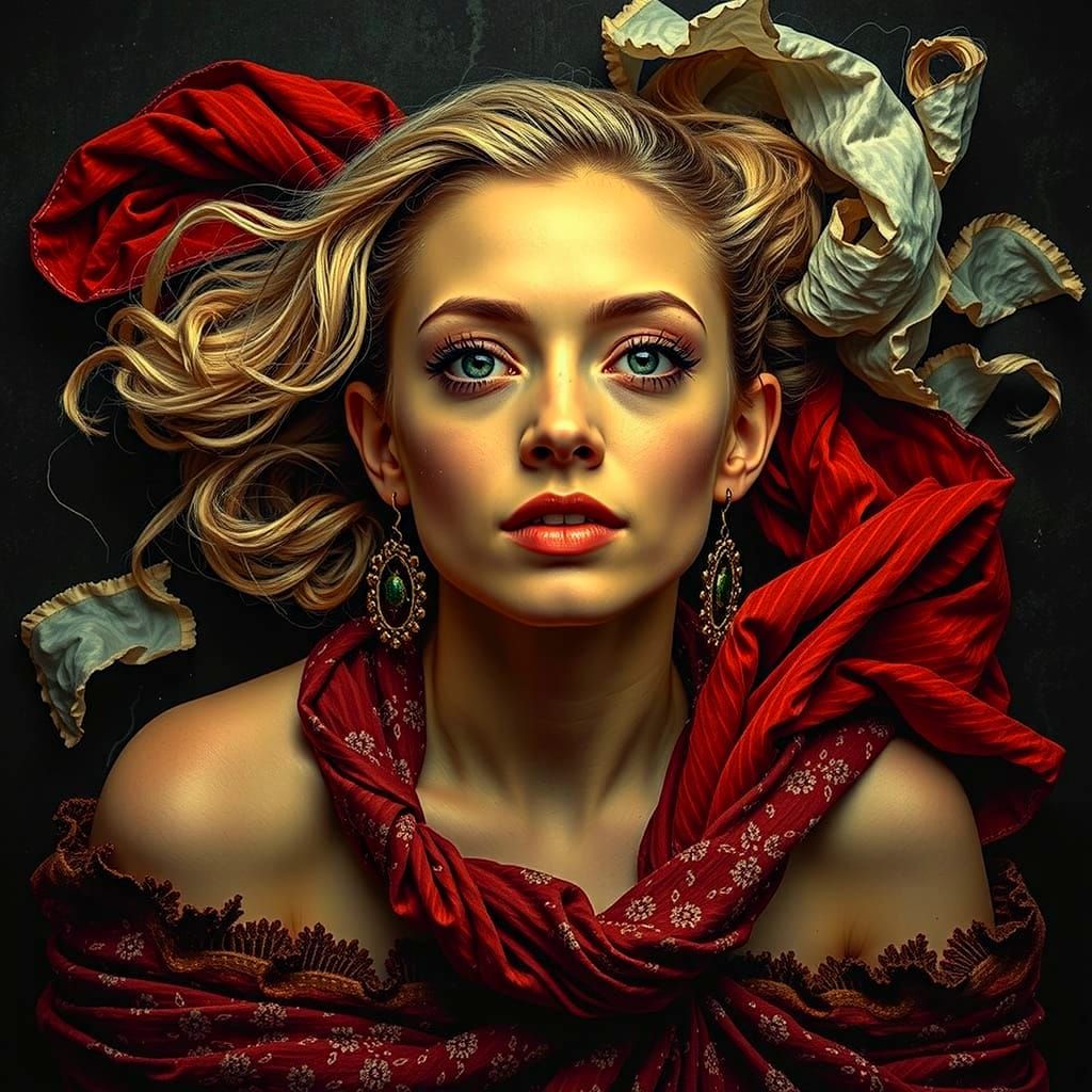 Abstract Swirling Shapes in Vivid Reds