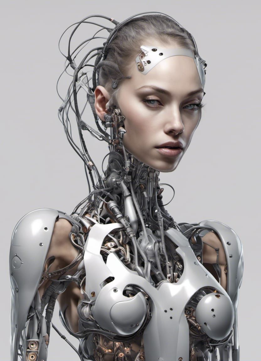 Cyborg Girl with Seamless Cybernetic Integration