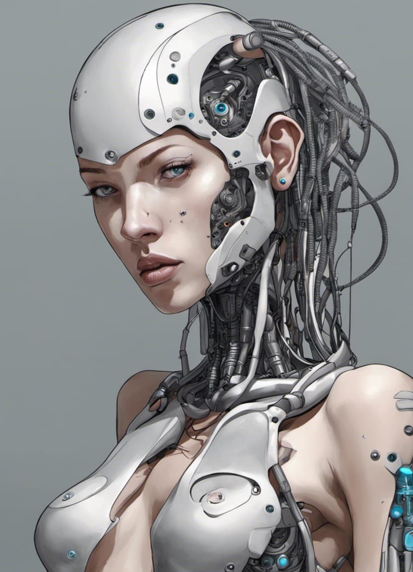 Cyborg Girl with Seamless Cybernetic Integration