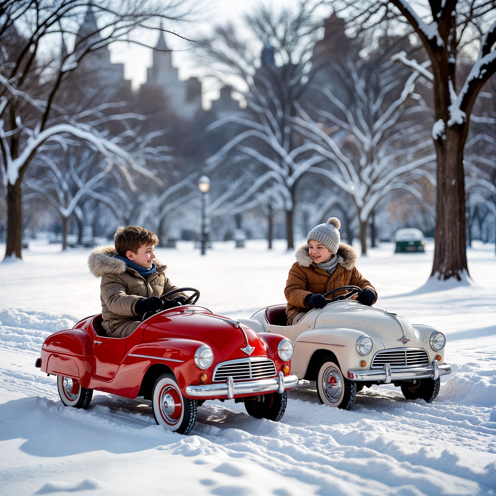 Boys Chatting in Snowy Central Park, 1960