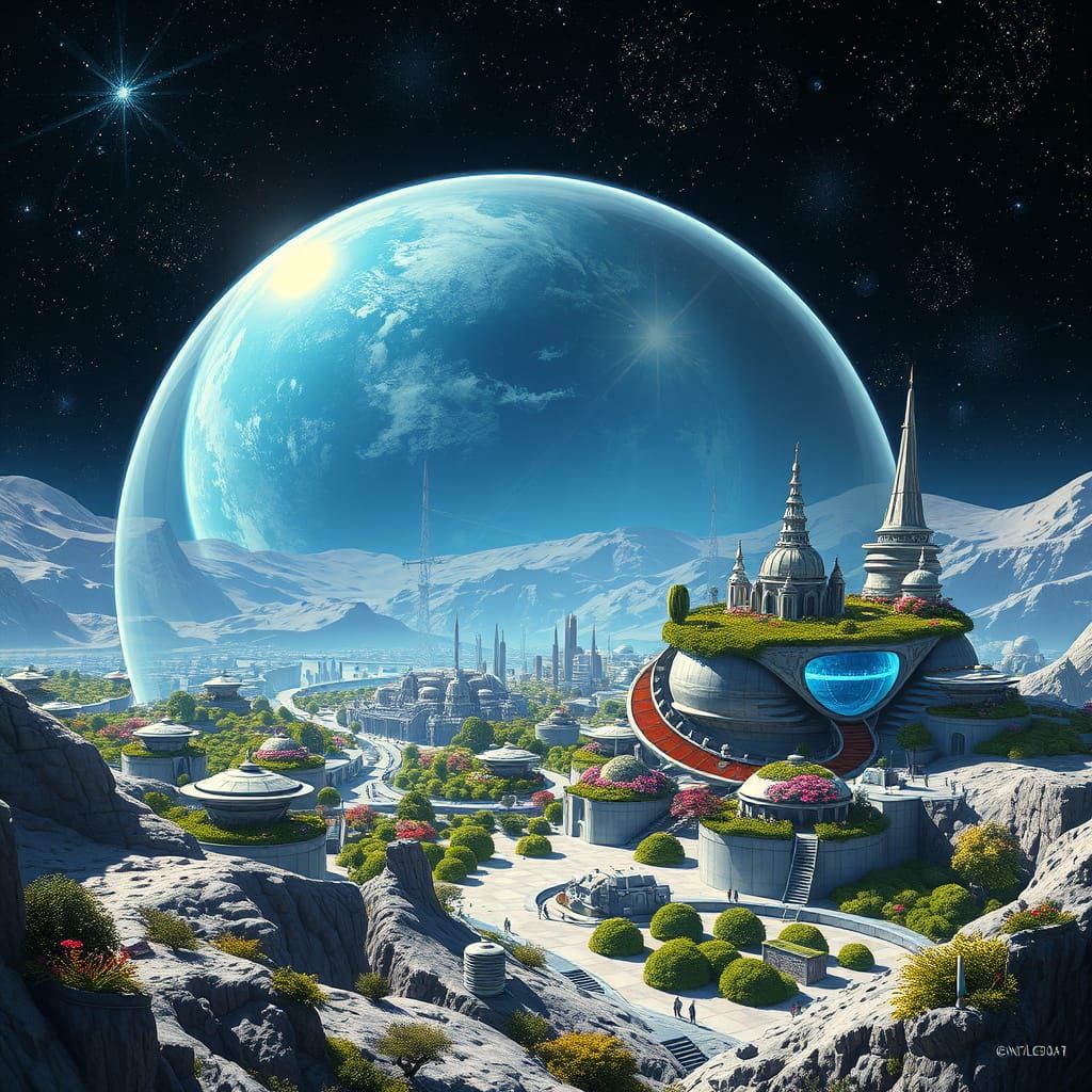 Lunar City of Tomorrow with Lush Rooftop Gardens and Solar P...