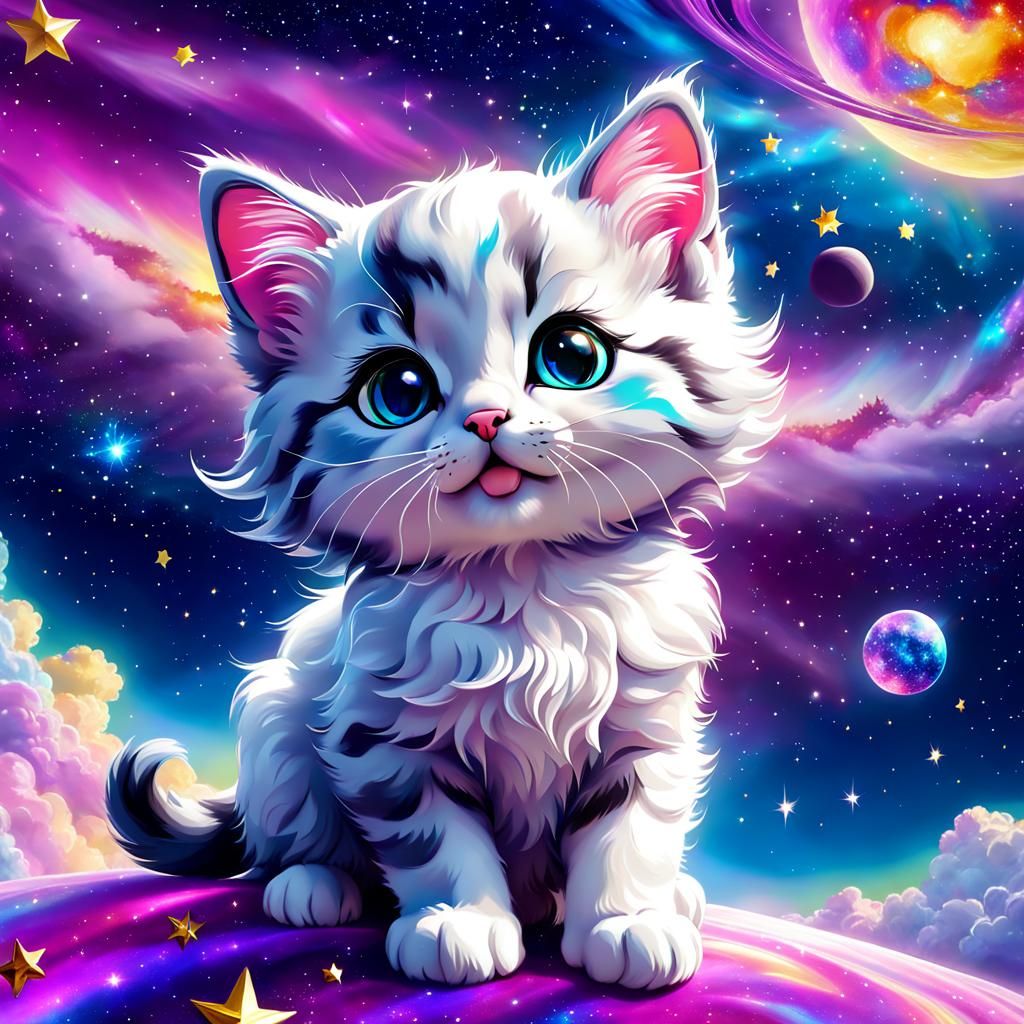 Giant Cosmic Kitten in Holographic Astral Style