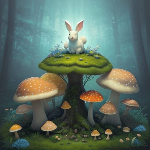 Mystical White Rabbit in Steampunk Wonderland