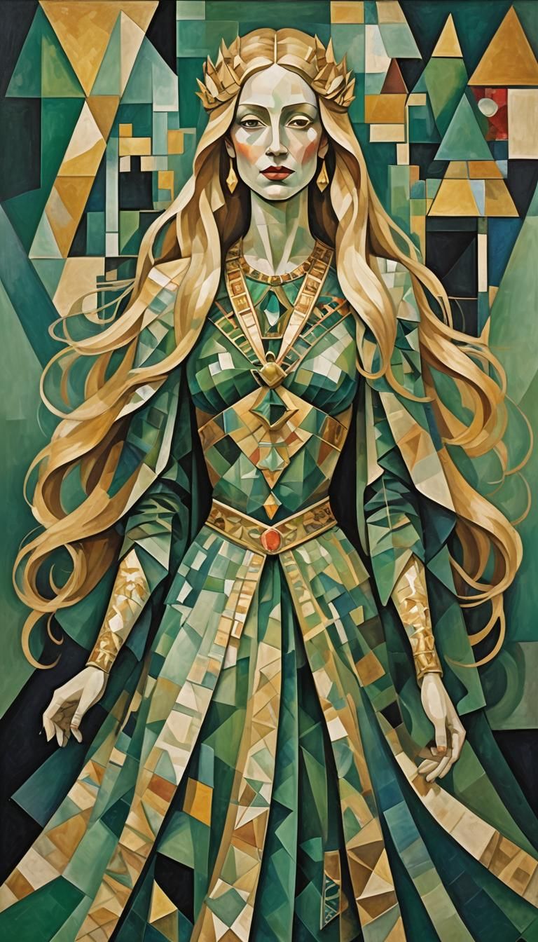 Ethereal Woman in Geometric Art Deco Style