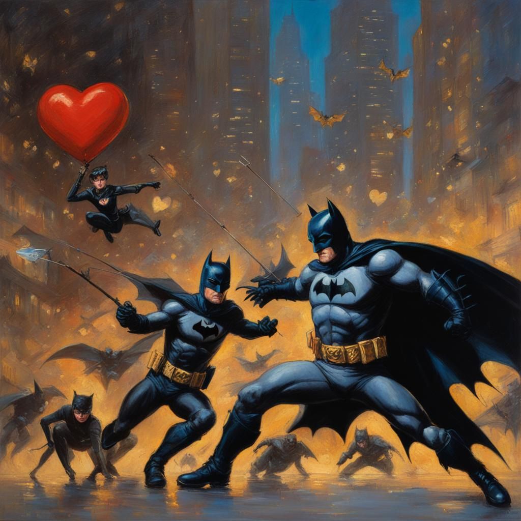 Cupid's Arrow: Batman and Catwoman in Oil Painting