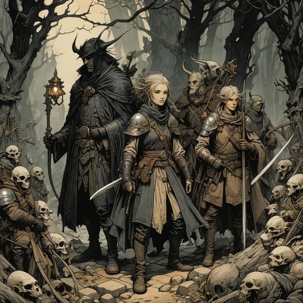 Dark Fantasy Scene Inspired by Arthur Rackham