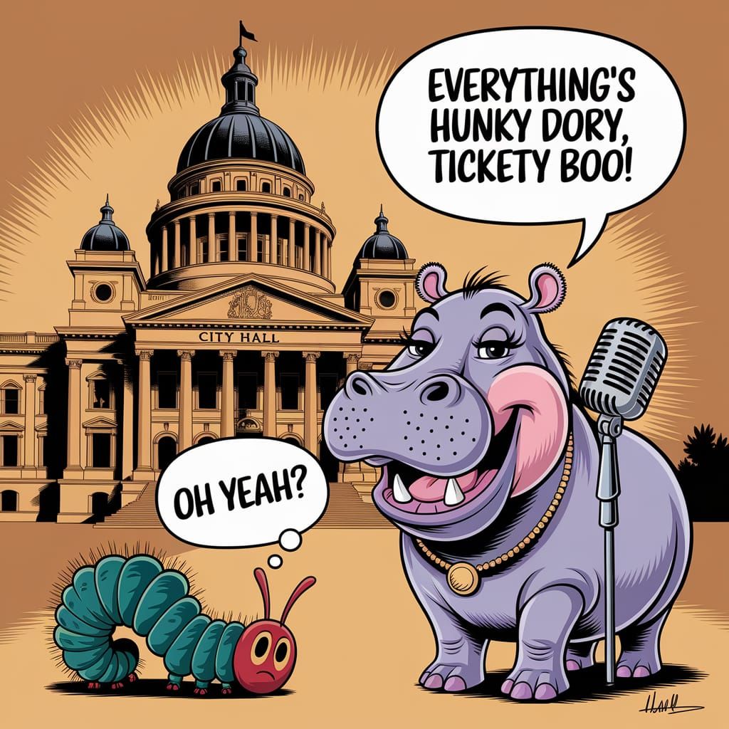 Cheerful Hippo Declares Everything's Hunky Dory