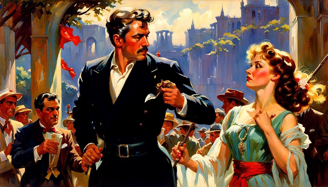 Romantic Dance: Vintage Painting Inspired by 1950s Song