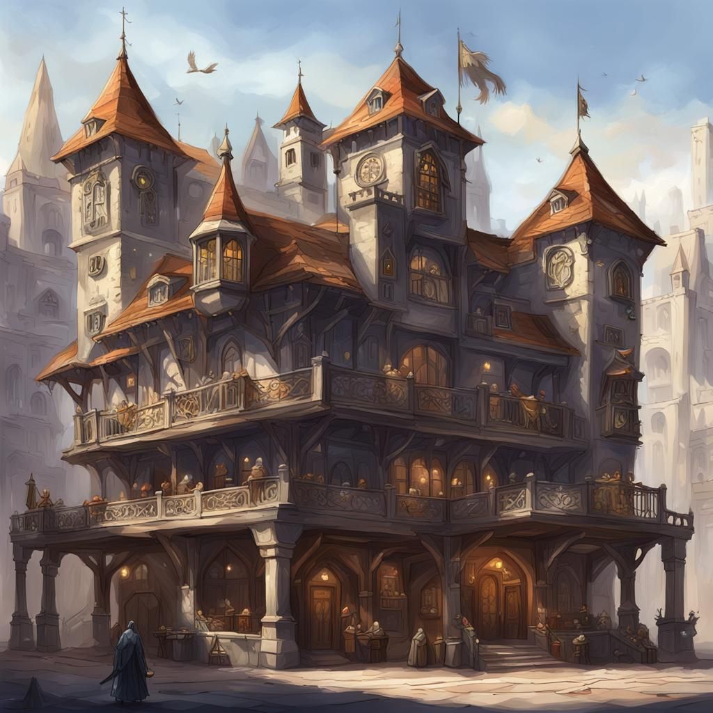 Epic Fantasy, scene concept art, fantasy messenger guild hal...