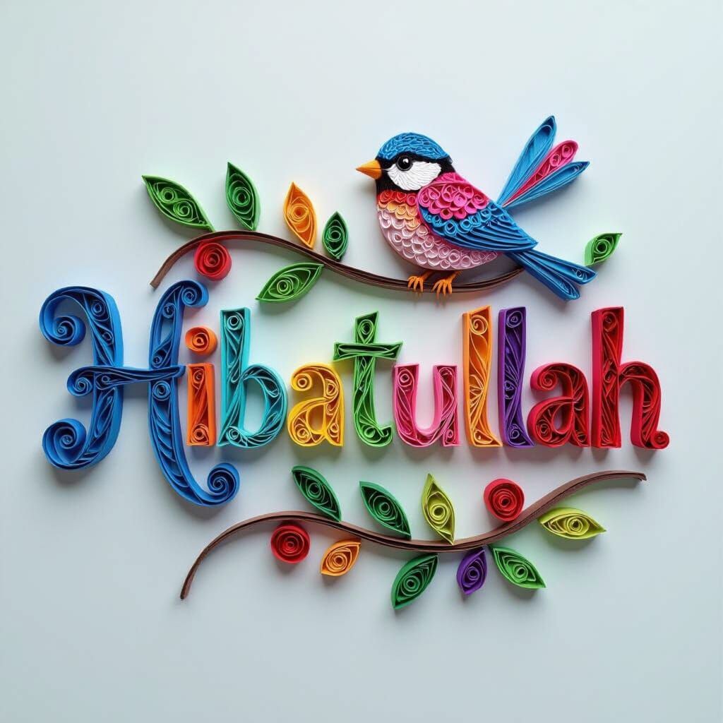 Hibatullah Name Art in Vibrant 3D Quilling Paper Style