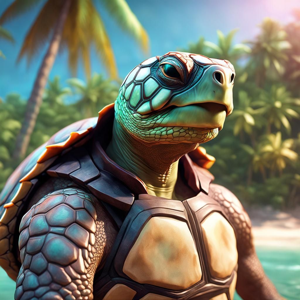 Turtle humanoid walking in paradise v2