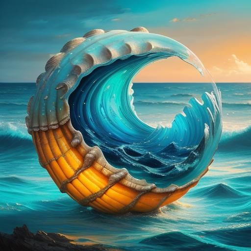 Surreal Sea Snail Shell in Vibrant Oil Painting