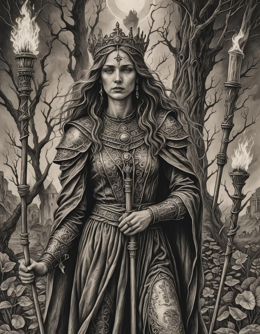Detailed Charcoal Drawing of Tarot Six of Wands