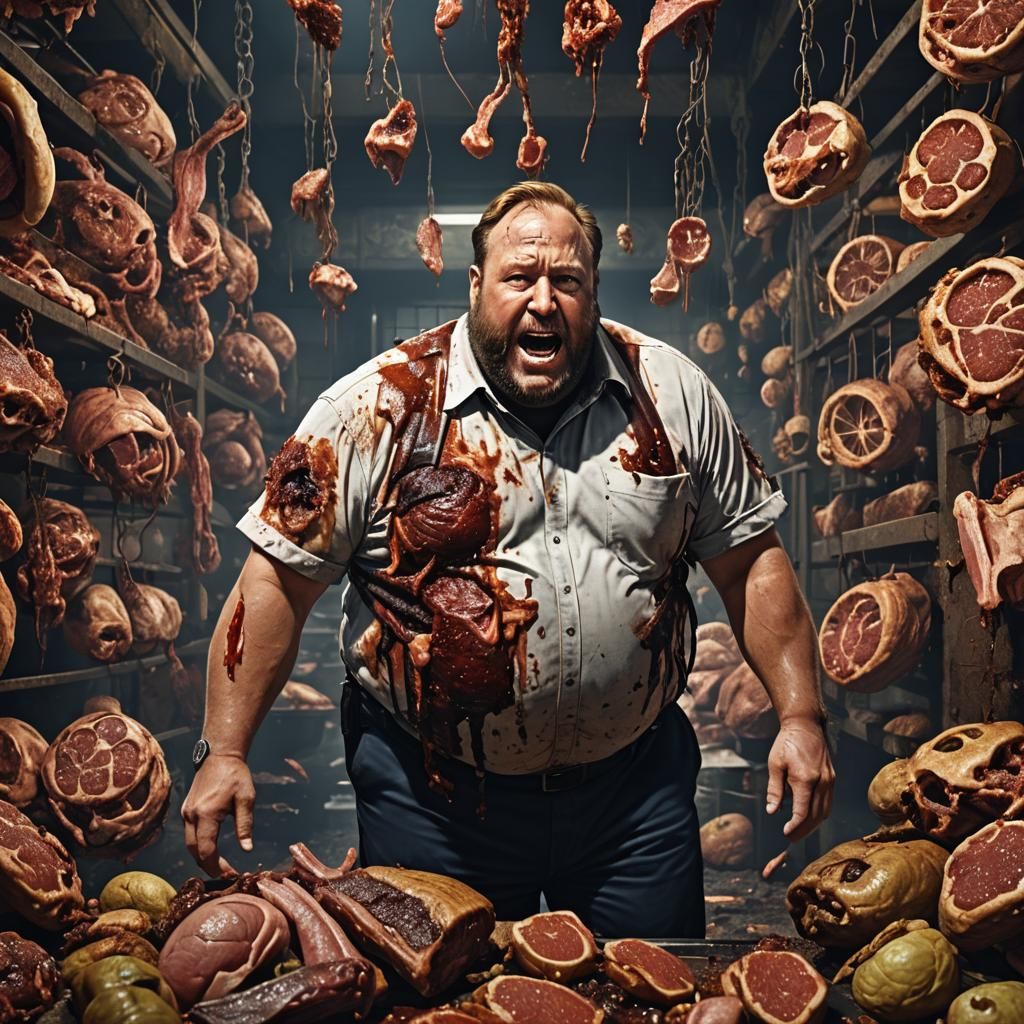 Obese Figure Decaying in Meat: Dark Fantasy Art
