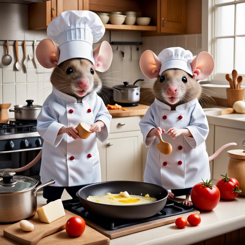 Mice Cooking Together in Kitchen: Adorable Scene