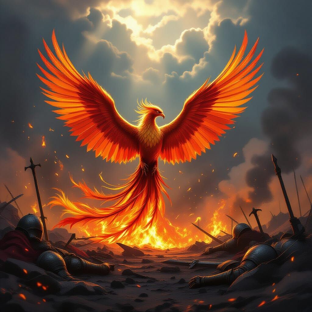 Phoenix Rising from Battlefield: Digital Matte Painting