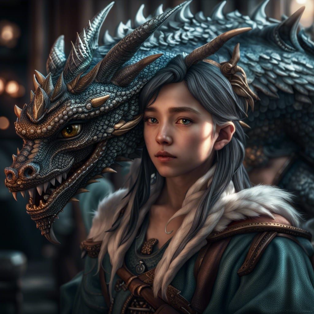 Girl and Dragon Fantasy Character Portrait