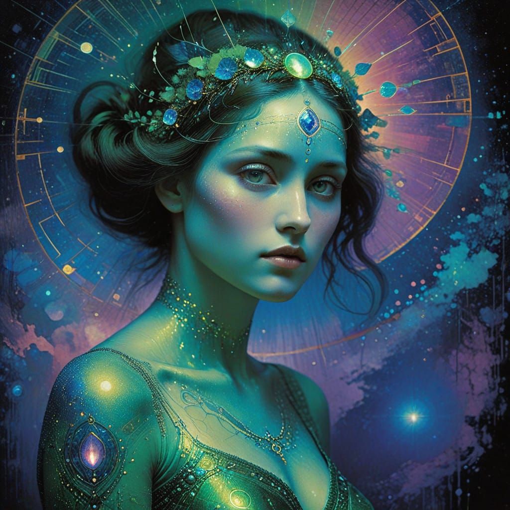 Glowing Astral Goddess in Iridescent Cosmic Light